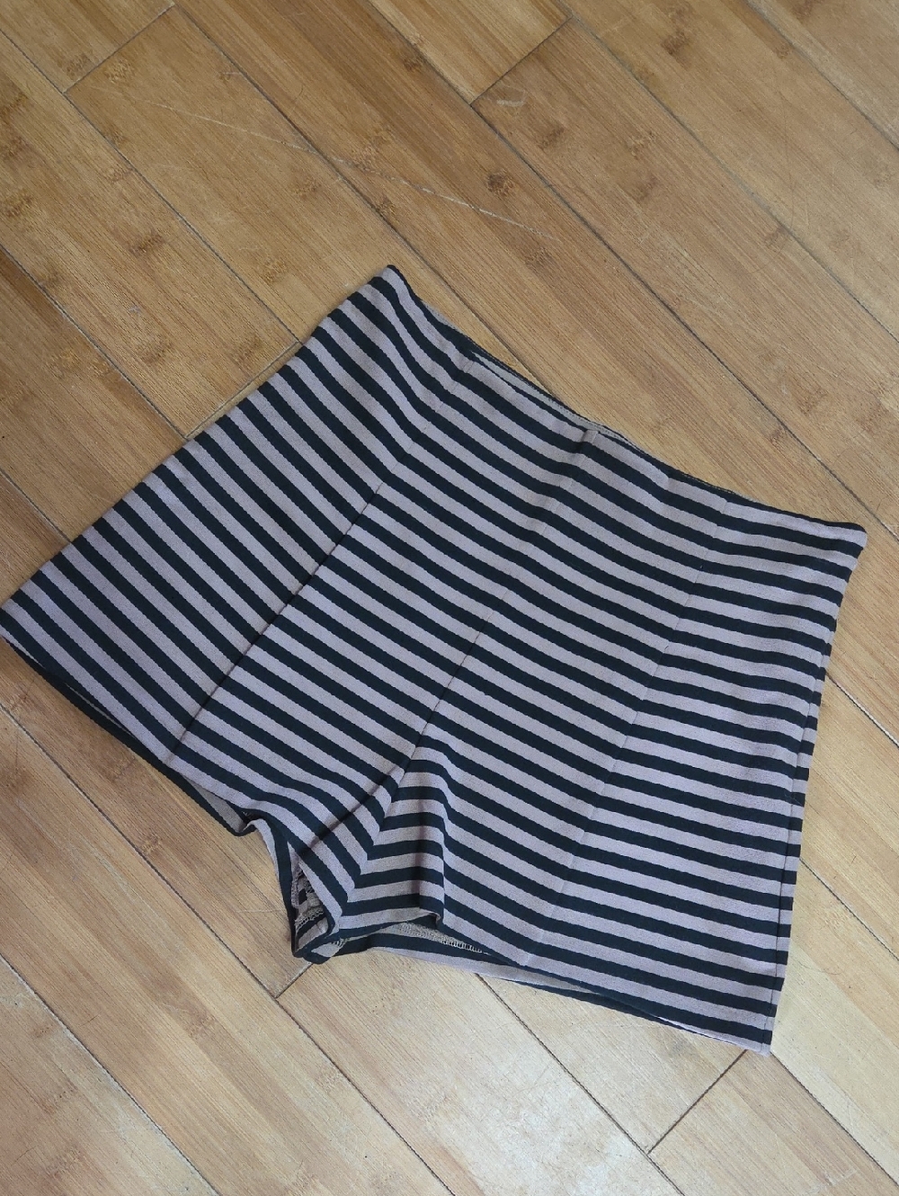 Free People Small Striped High-Waist Shorts in Black & Tan
